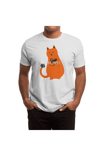 Fizello Happy Go Lucky Cat - Ανδρικό και γυναικείο λευκό μπλουζάκι Selfie