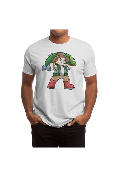 Fizello Tricou alb unisex Angler With Fish pentru bărbați și femei