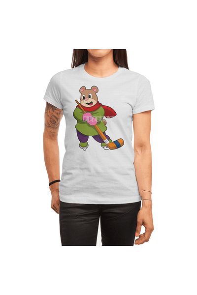 Fizello Bear Ice Hockey - Unisex Λευκό T-Shirt, για άνδρες και γυναίκες