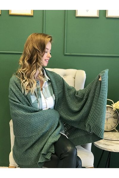 Ocean Green Knitwear Shoulder Shawl