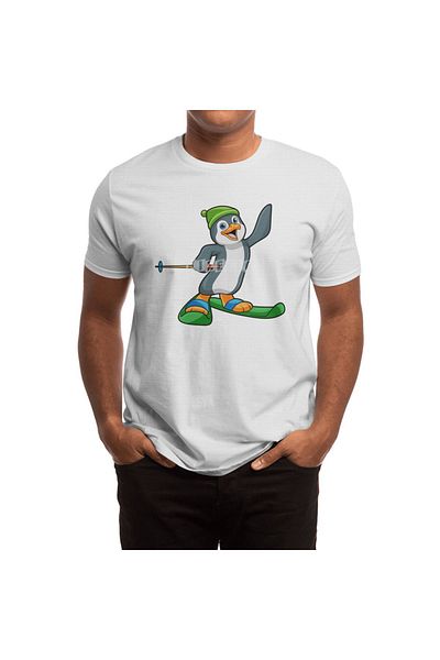 Fizello Μπλουζάκι Penguin Color για άνδρες και γυναίκες - Unisex λευκό μπλουζάκι με λεπτομέρεια σκι και καπέλο
