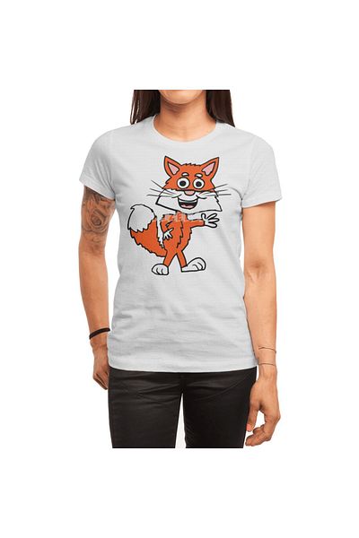 Fizello Tricou alb unisex cu vulpe din desene animate pentru bărbați și femei