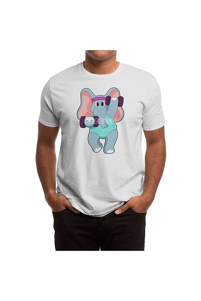 Fizello Tricou de antrenament Elephant Strength Dumbbell - Bărbați, Femei, Unisex Alb