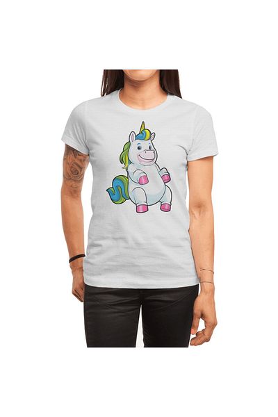 Fizello Tricou alb cu imprimeu unicorn - Tricou unisex cu talie mare pentru bărbați și femei