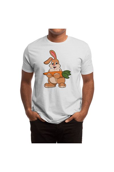 Fizello Ανδρικό και γυναικείο λευκό μπλουζάκι - Rabbit with Carrot Unisex Design