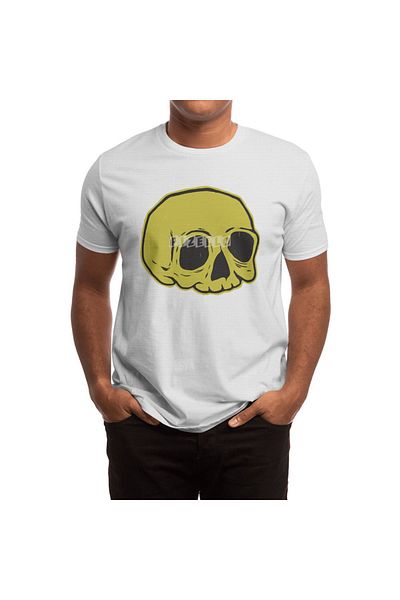 Fizello Tricou alb unisex pentru bărbați și femei - cu model clasic Skull (GALBEN).