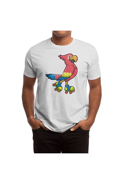 Fizello Parrot Roller Skater - Men's and Women's White T-Shirt, Unisex