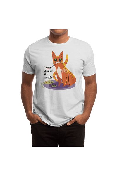 Fizello Unisex Λευκό T-Shirt - Funny Trouble Cat Zombie Mouse μοτίβο