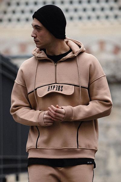 HYPERS Φούτερ με κέντημα μπεζ με κουκούλα Oversize