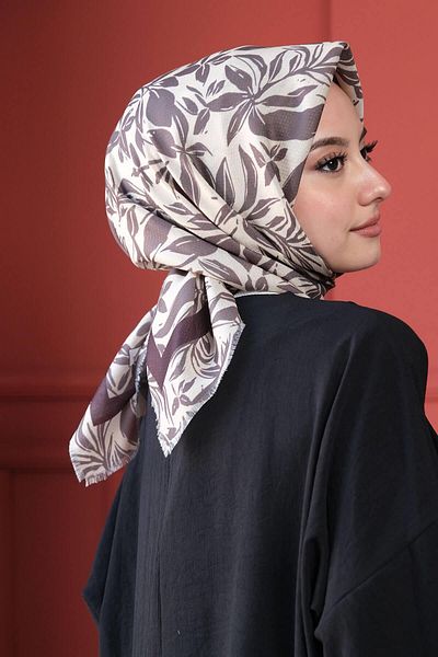 AFVENTE Beige Floral Patterned Cotton Scarf