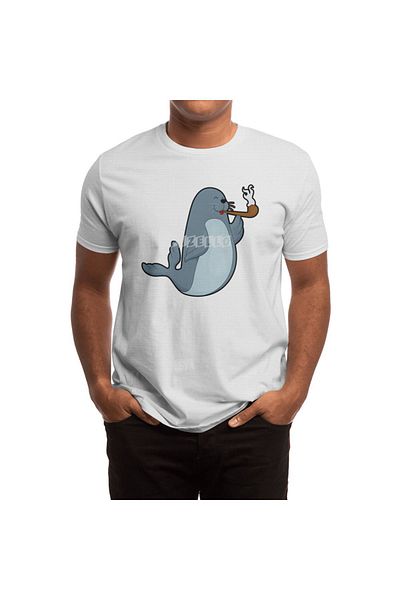 Fizello Λευκό μπλουζάκι για άνδρες και γυναίκες - Seal Horse Smoking With Pipe, Unisex