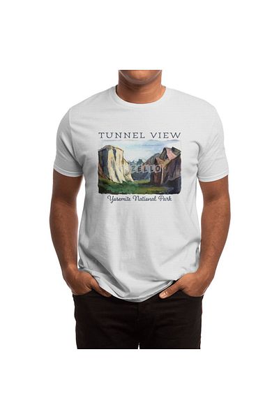 Fizello Λευκό μπλουζάκι Unisex Yosemite National Park - Tunnel View Watercolor Design