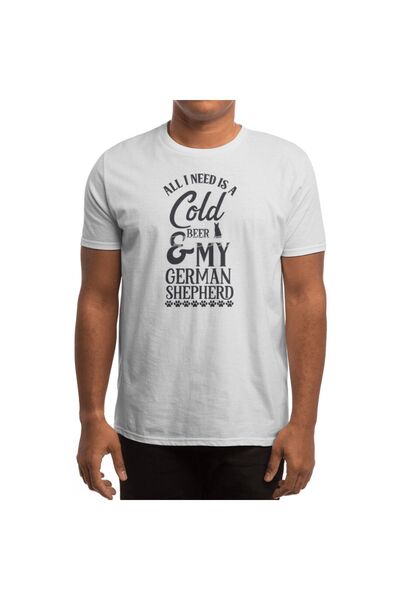 Fizello Μπλουζάκι για άνδρες και γυναίκες - All I Need Is A Cold Beer and My German Shepherd, Unisex λευκό μπλουζάκι