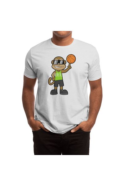 Fizello Men's and Women's White T-Shirt - Monkey Basketball Spatula and Basketball Set