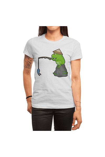 Fizello Tricou alb pentru bărbați și femei - Frog On Stone Pescuit la cal cu model de tijă de pescuit și pește