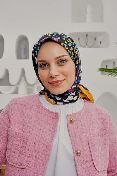 AFVENTE Yellow Floral Patterned Soft Cotton Scarf