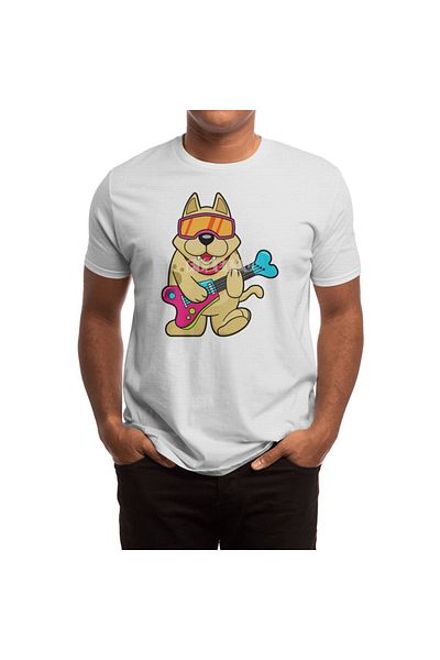 Fizello Ανδρικό και γυναικείο Unisex λευκό μπλουζάκι - Dog As Musican With Guitar Pattern