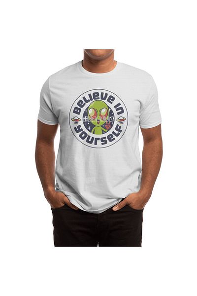 Fizello Λευκό μπλουζάκι Unisex - Believe In Yourself Σχέδιο εξωγήινων, ανδρών και γυναικών