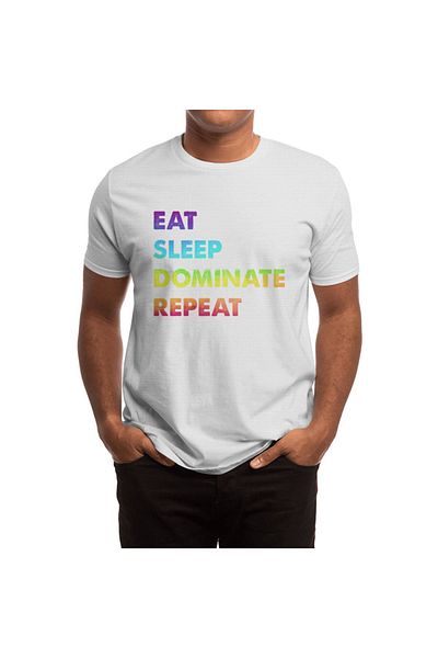 Fizello Tricou alb unisex pentru bărbați și femei - Eat Sleep Dominate Repeat