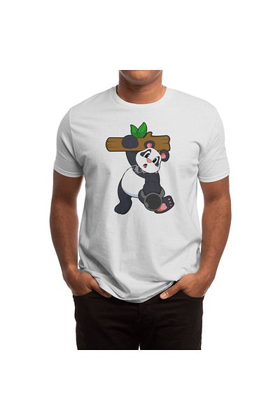 Fizello Ανδρικό και γυναικείο μπλουζάκι Panda με μοτίβο λευκό Unisex - Wood With Strength Training