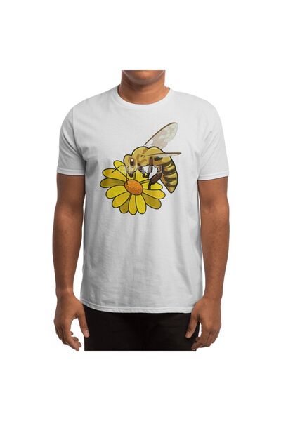 Fizello Λευκό μπλουζάκι για άνδρες και γυναίκες - Μπλουζάκι Unisex Bee With Blossom