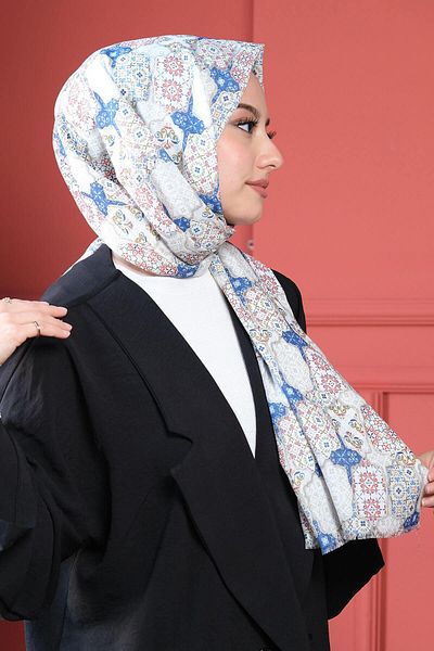 AFVENTE Şal albastru din bumbac cu model geometric