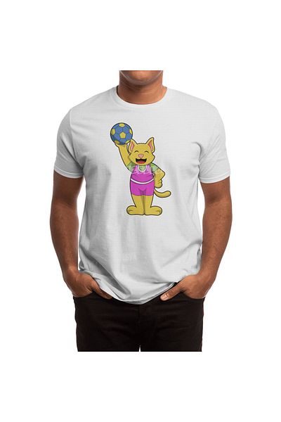 Fizello Ανδρικό και γυναικείο λευκό μπλουζάκι Unisex - Cat As Handball Player With Handball Design