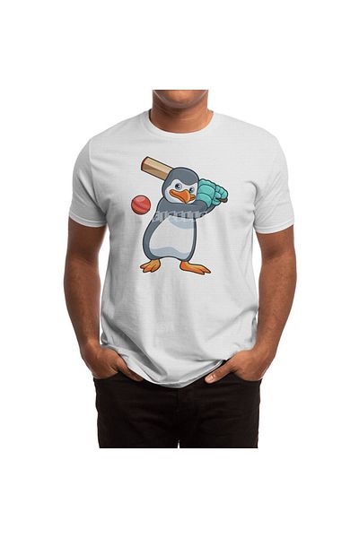 Fizello Tricou alb pentru bărbați și femei cu guler cricket pinguin