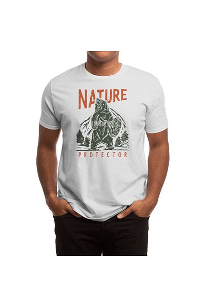 Fizello Λευκό μπλουζάκι Angry Bear Nature Protector Unisex για άνδρες και γυναίκες
