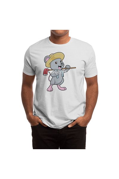 Fizello As Farmer Mouse - Λευκό μπλουζάκι για άνδρες και γυναίκες, Unisex, Axe & Hat Design