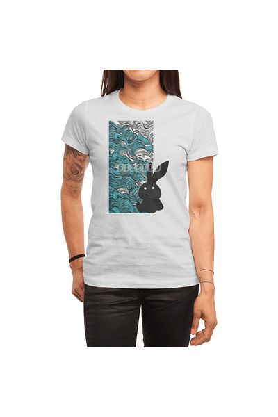 Fizello Μπλουζάκι ανδρικό και γυναικείο - Unisex λευκό, διάνυσμα μπλουζάκι "In The Rabbit's Waves"