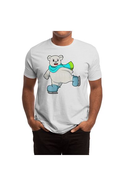 Fizello Λευκό μπλουζάκι για άνδρες και γυναίκες - Bear on Ice Skating, Unisex T-shirt