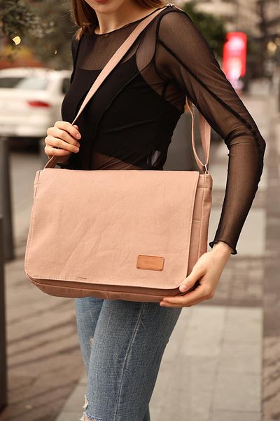 Unique Women's Mink K8 Plain Postman Model 3 Compartment Strap Daily Unisex Shoulder Bag L:28 E:35 W: