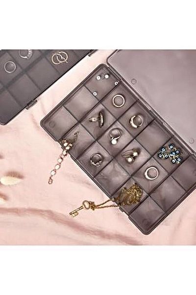 Hane216 18 Compartments Necklace Ring Jewelry Box Organizer Organizer Box smoked