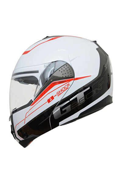 beon B700 B-shock Çene Açılır Vizörlü Kask Beyaz/kırmızı
