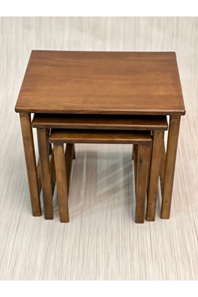 Ada legno ahşap dizayn Semplice Noce Serisi 3'lü Ahşap Zigon Sehpa