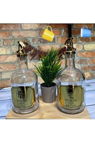 Hane216 2'li Zeytinyağı ve Sıvıyağ Şişesi Otomatik Kapak Gold Etiketli Yağdan...