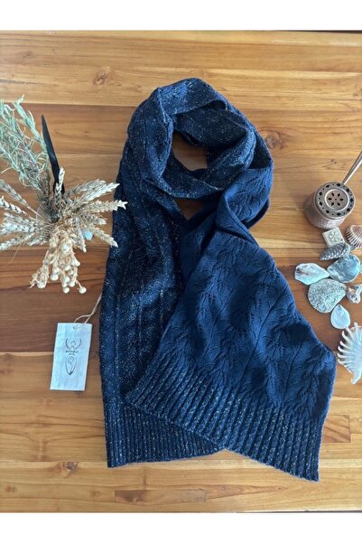 Chinko Kaşmir yünlü jakarlı simli saç örgülü kadın atkı