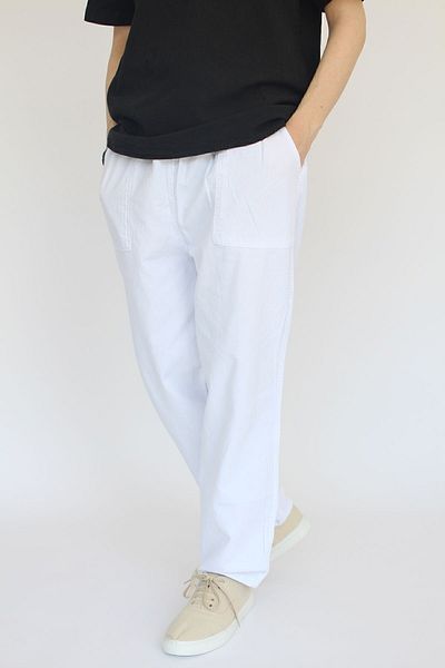 nobility jean Unisex Summer Comfortable White Linen Trousers with Elastic Waist Cotton Cool Drawstring Linen Trousers