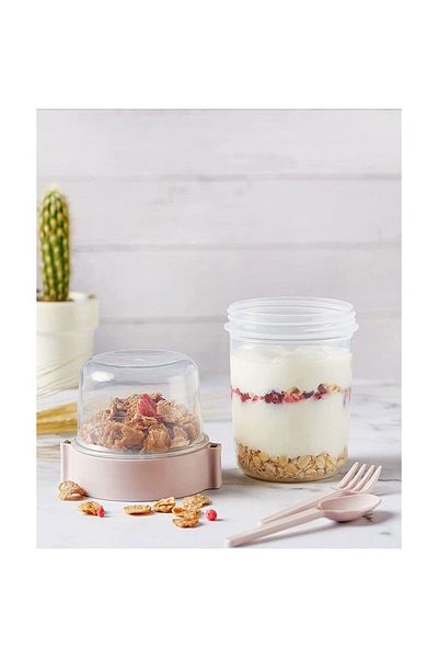 Hane216 Double Chamber - Portable Muesli with Fork and Spoon - Snack Container 1100 ml