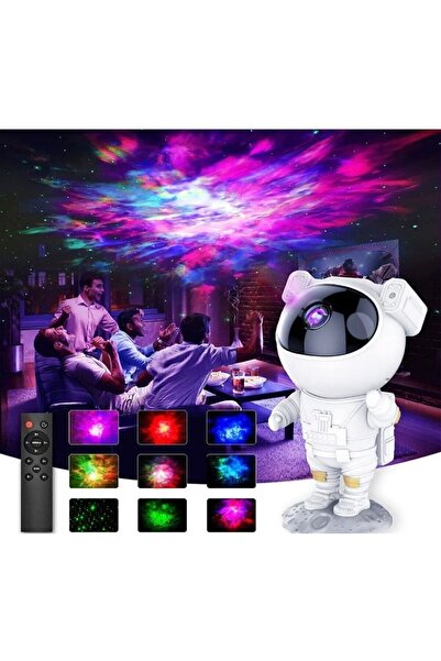 kadwex Astronot Robot Tasarım Bluetooth Hoparlörlü Gökyüzü Gece Lambası Zamanlama Kumandalı Projektör