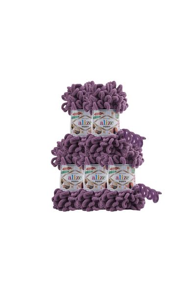 Alize Lavender Color Puffy Baby Blanket - 5 Hand Knitted Thread
