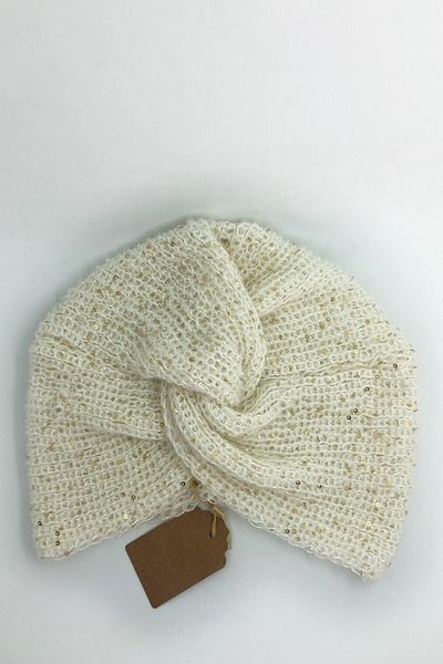 Vera Angora Wolle Creme Baskenmütze Turban Modell Stilvolle Paillettenmütze