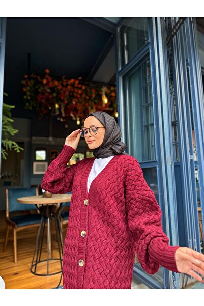 NEW DAĞ سترة طويلة محبوكة على شكل سلة بأزرار