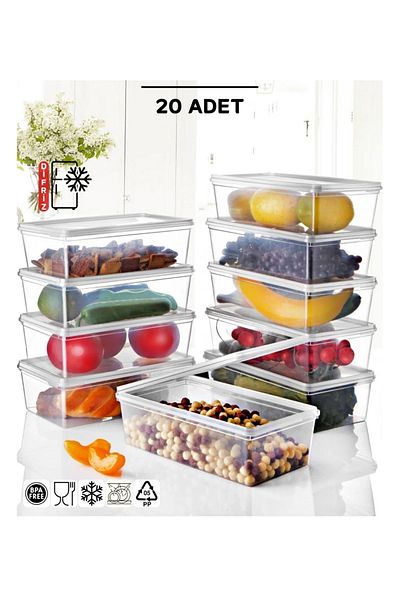 Hane216 2 Lt Capacity - 20 Self-Covered Storage Containers Suitable for Deep Freezer