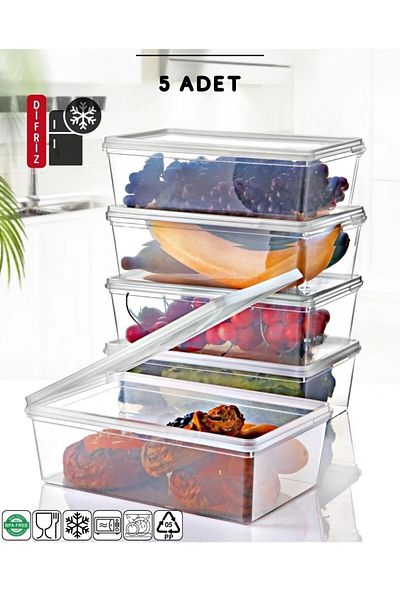 Hane216 5 Self-Covered Storage Containers Suitable for Deep Freezer 2 Lt