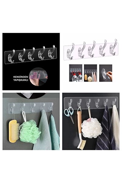 BAYSA TAYEM Şeffaf 5'li Kendinden Yapışkanlı Askı