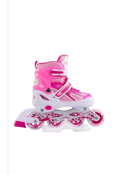 F-Sports Pembe Ayarlabilir 2+2 Işıklı Metal Alıştırma Pateni Çantalı