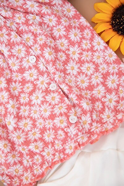 Ege Bebek Girl's Summer Interlock Corded Fabric Daisy Printed Shorts Top and Bottom Children's Set 3-6 YEARS