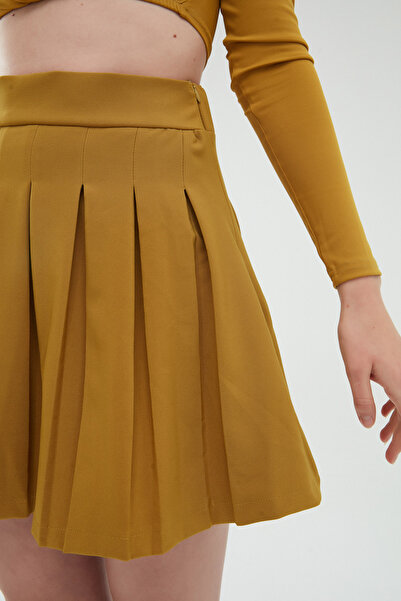 Quzu Women's Pleated High Waist Summer Yellow Shorts Mini Skirt